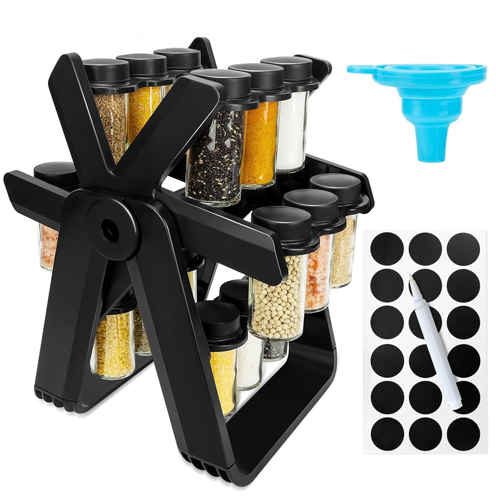 “360° Rotating Spice Rack Organizer with 16 Transparent Jars for Kitchen Storage”