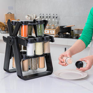 “360° Rotating Spice Rack Organizer with 16 Transparent Jars for Kitchen Storage”