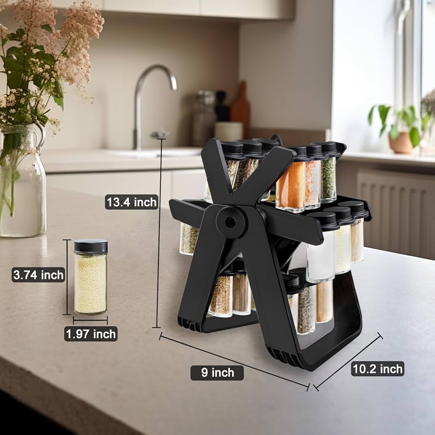 “360° Rotating Spice Rack Organizer with 16 Transparent Jars for Kitchen Storage”