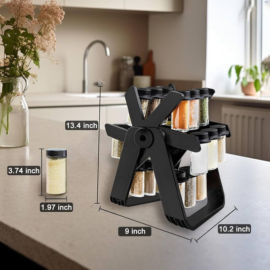 “360° Rotating Spice Rack Organizer with 16 Transparent Jars for Kitchen Storage”